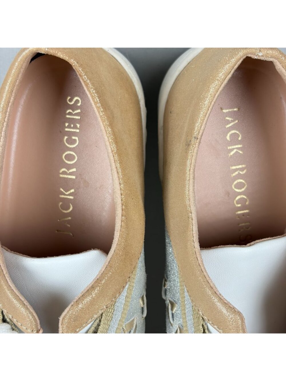 Jack Rogers Ainsley Metallic Leather Casual Shoes Womens 10 White Gold Silver - Picture 7 of 10